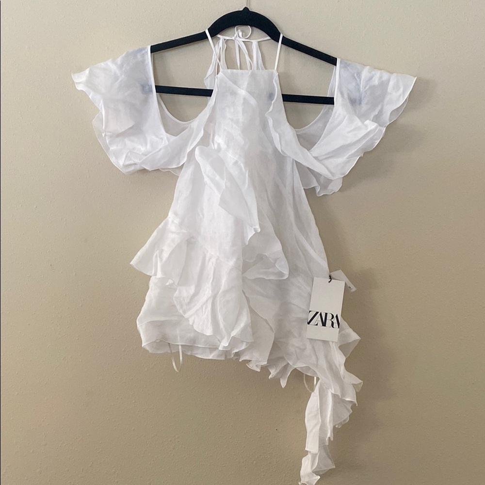 Zara White Ruffle Top